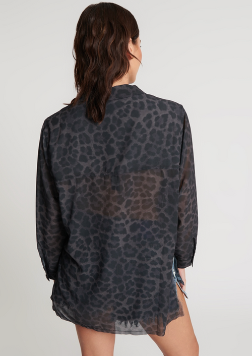 Chiffon Longline Shirt Leopard