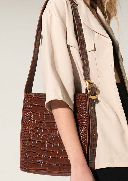 Small Everyday Bucket Bag Brown Oily Croc