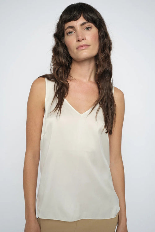 Astrid V-Neck Silk Tank Top Ecru