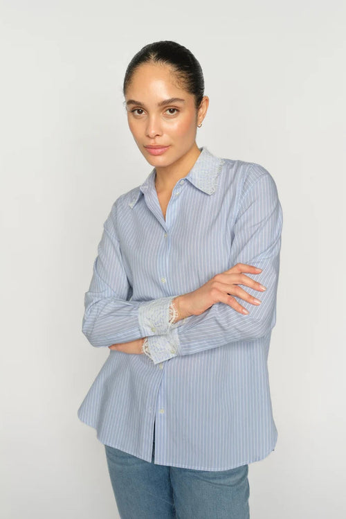Elinda Stripe Lace Shirt Brunnera Blue