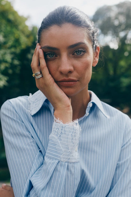 Elinda Stripe Lace Shirt Brunnera Blue