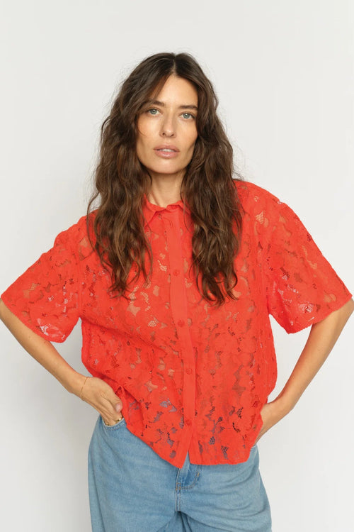 Lia River SS Lace Shirt Spicy Orange