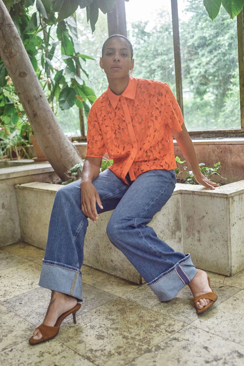 Lia River SS Lace Shirt Spicy Orange