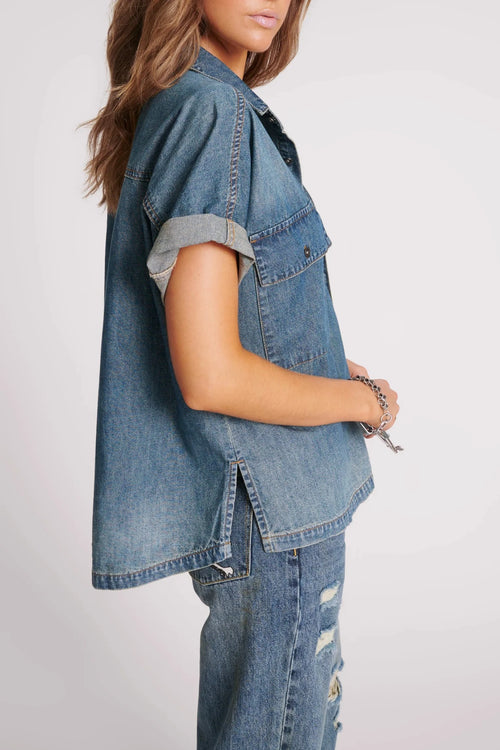 One Teaspoon Cut Off Denim Shirt Used Blue