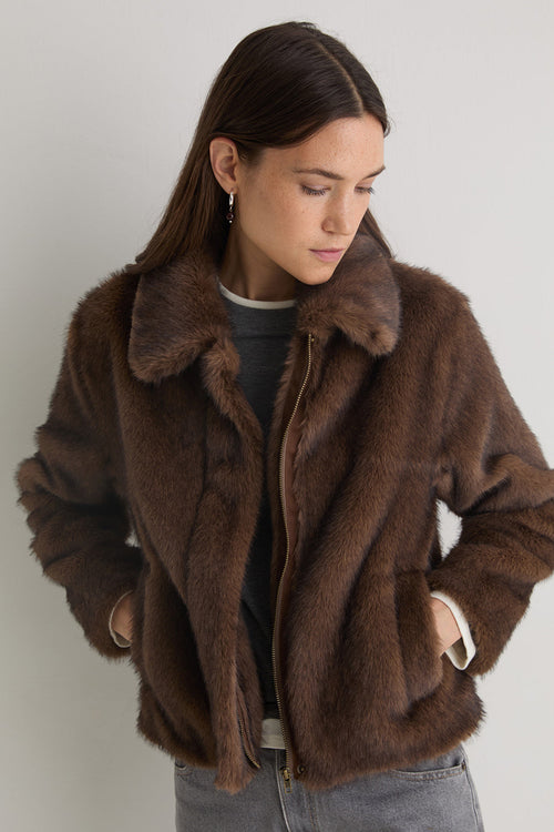 Yerse Brown Coat Faux Fur