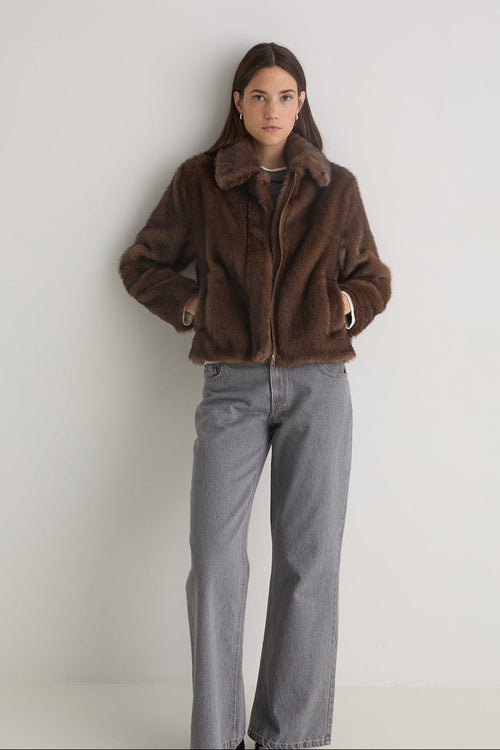 Yerse Brown Coat Faux Fur