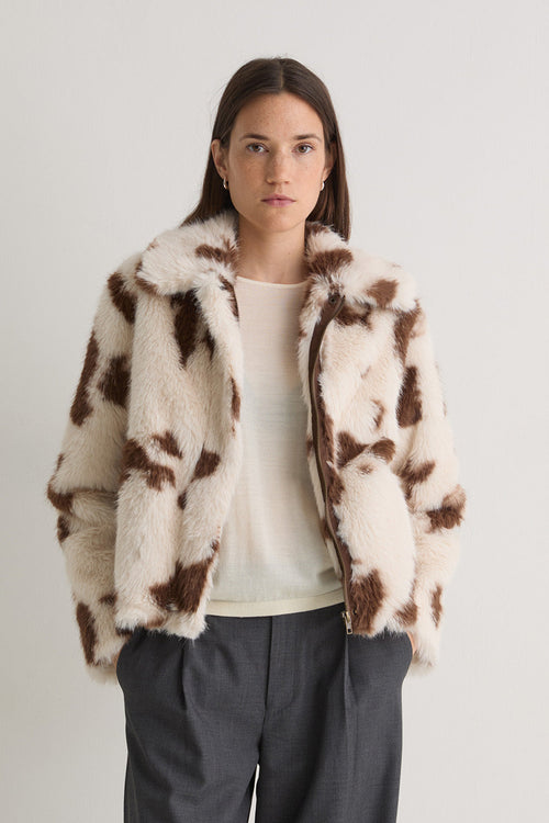 Yerse Coat Faux Fur Print