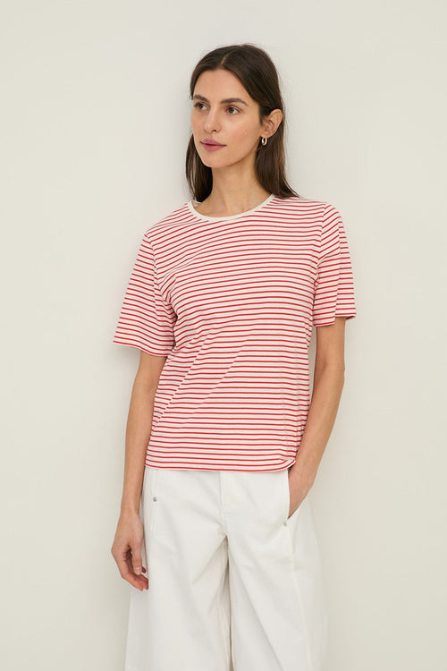 Striped Tshirt Round Neck Red