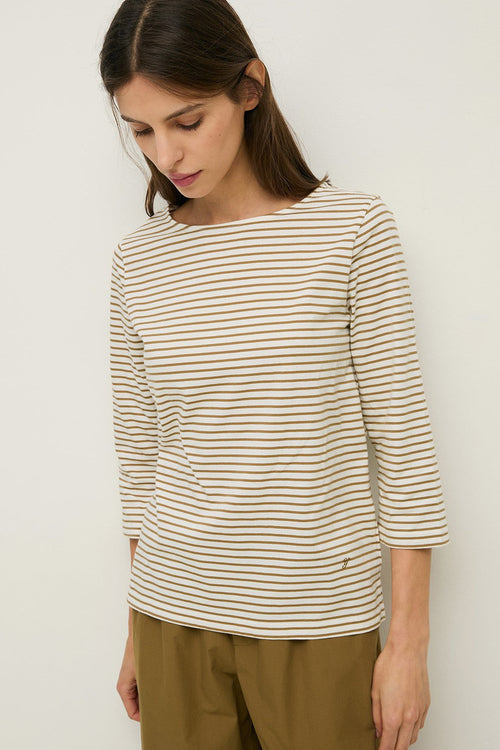 Striped Boat Neck Tshirt Khaki