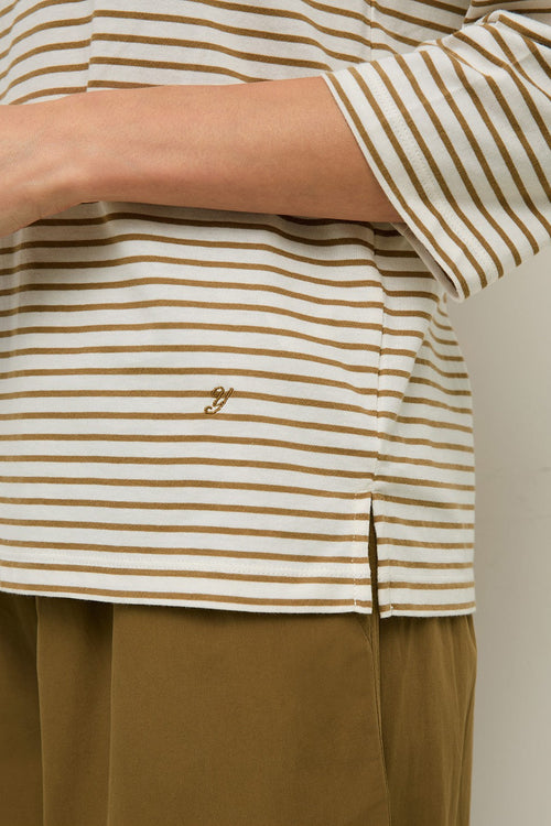 Striped Boat Neck Tshirt Khaki
