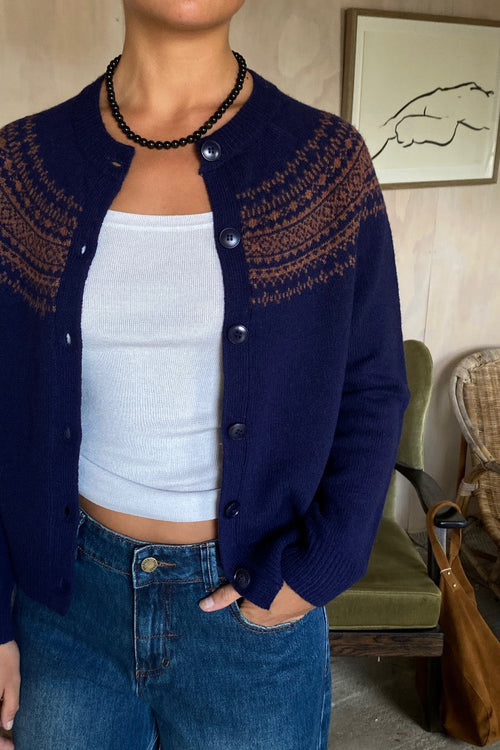 Greca Jacquard Jacket In Wool Navy