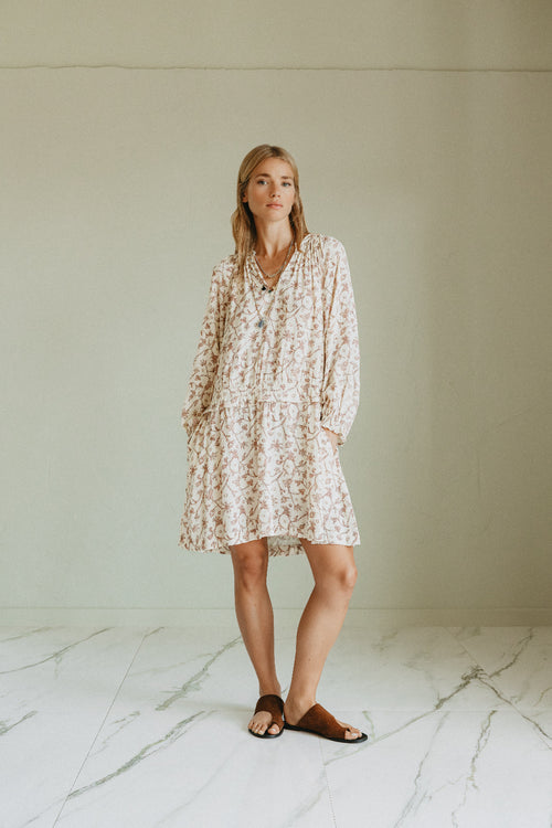 Indi & Cold Botanical Bloom Dress Ecru
