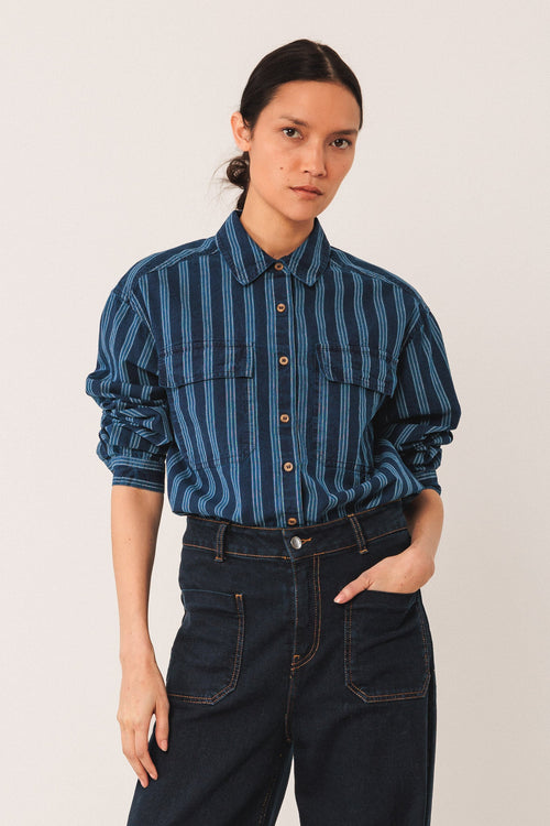 Stripped Cotton Shirt Indigo