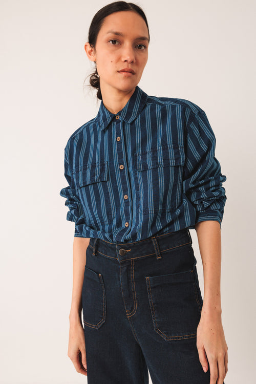 Stripped Cotton Shirt Indigo