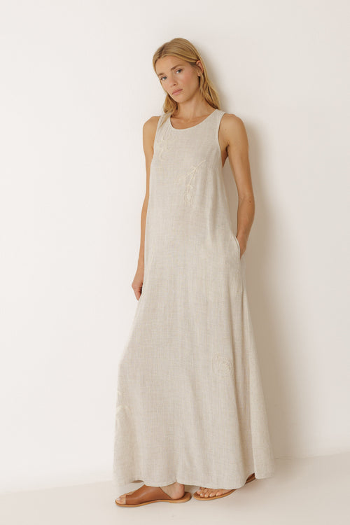 Natural Embroidered Dress Linen