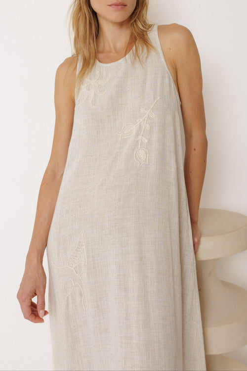 Natural Embroidered Dress Linen