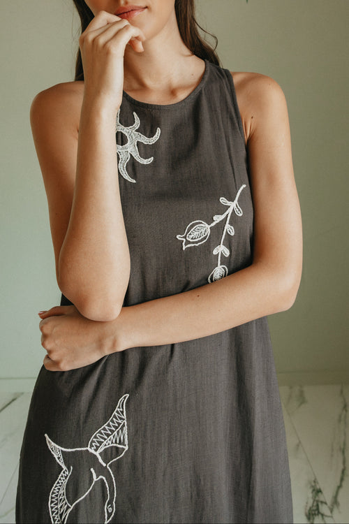 Natural Embroidered Dress Coal