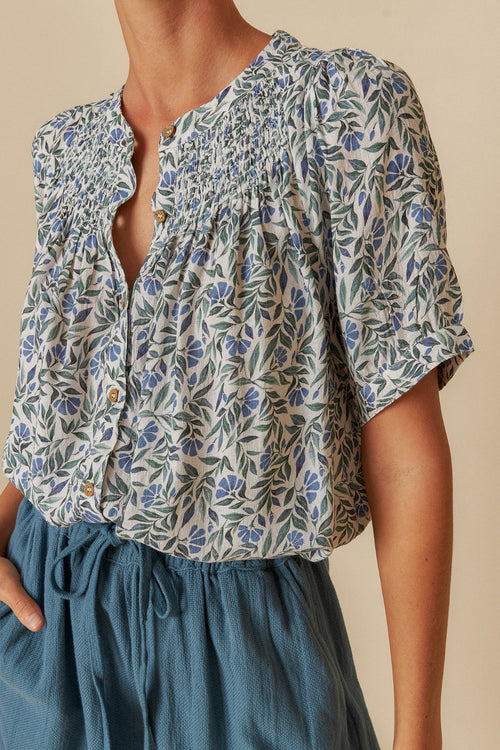 Watercolor Flower Shirt Indigo