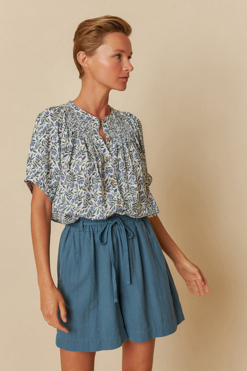 Watercolor Flower Shirt Indigo