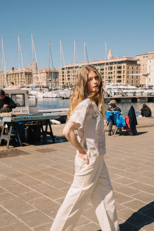 Crochet Patch Shirt Natural