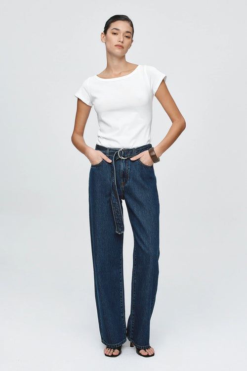 Belted Wide Leg Jean Classic Blue