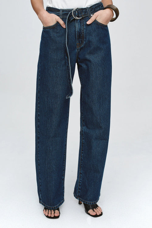 Belted Wide Leg Jean Classic Blue