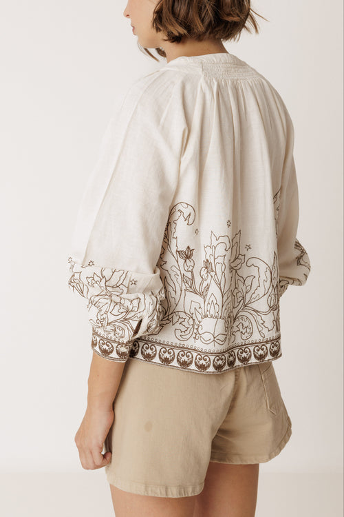 Floral Hem Blouse Cream