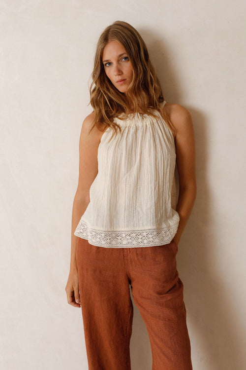 Halter Gather Top Cream