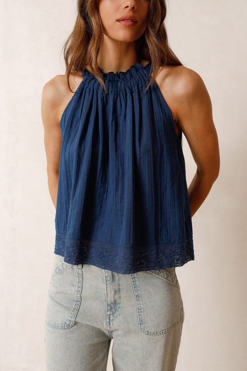 Halter Gather Top Indigo