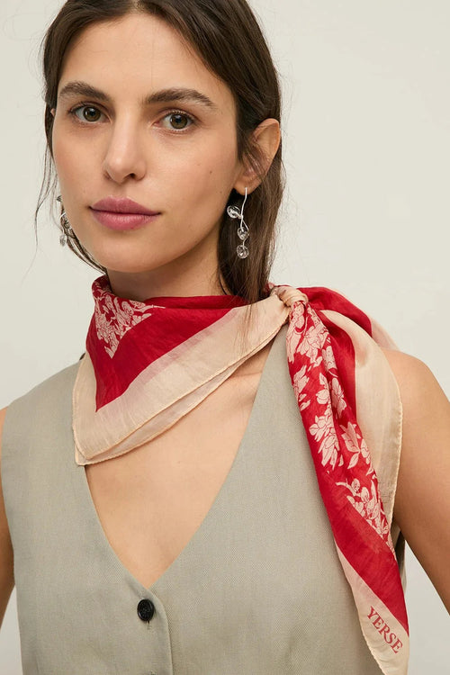 Blossom Silk Scarf Red