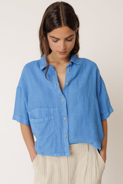 Crop Linen Shirt British Blue