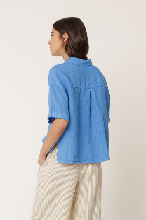 Crop Linen Shirt British Blue