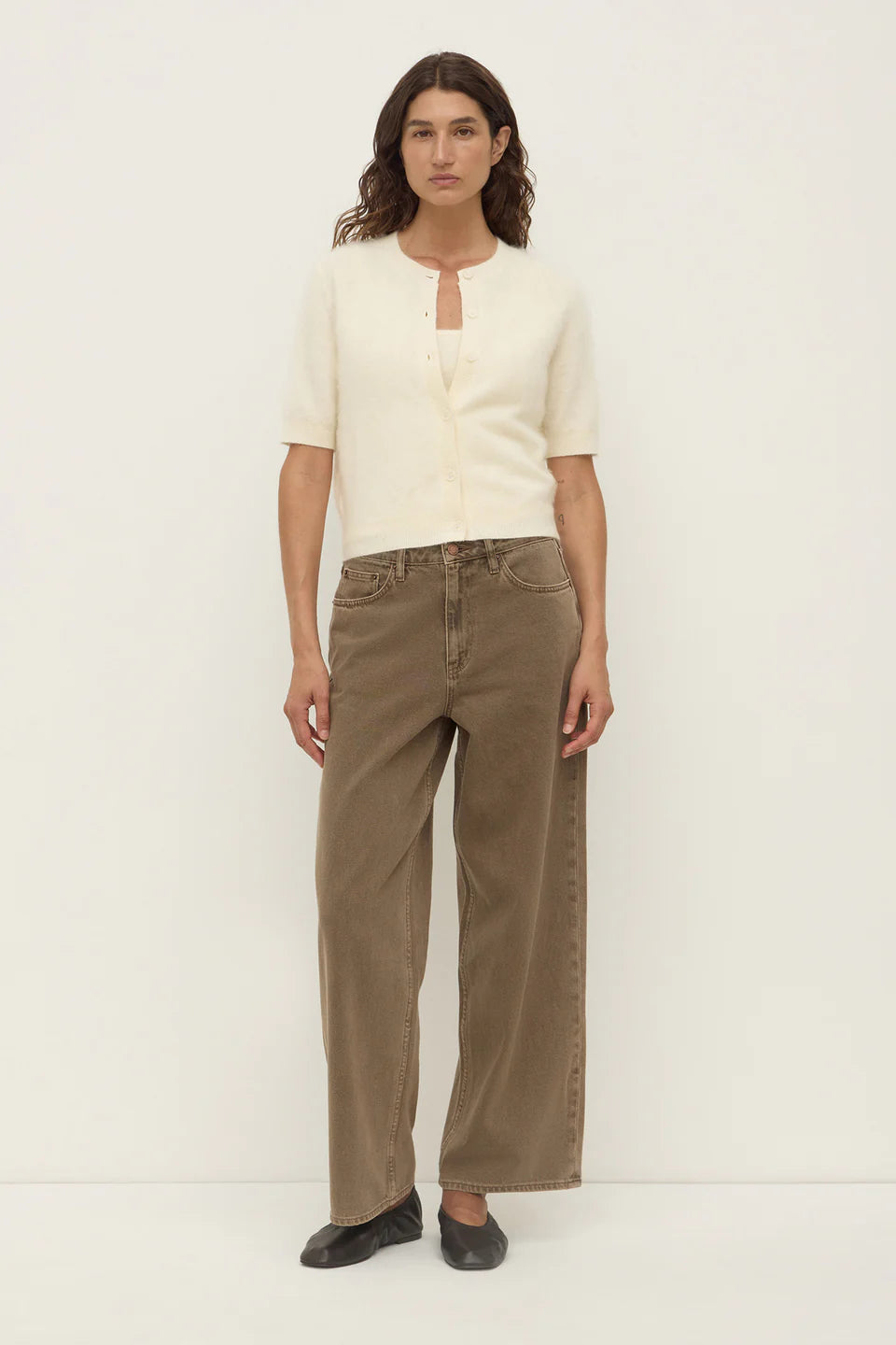 Carina Wool Short Sleeve Cardigan Cream