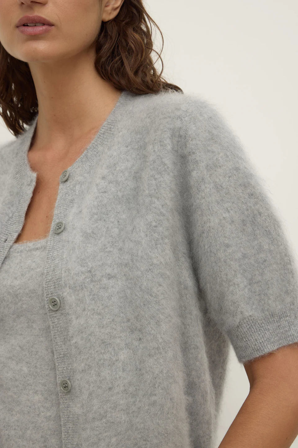 Carina Wool Short Sleeve Cardigan Grey
