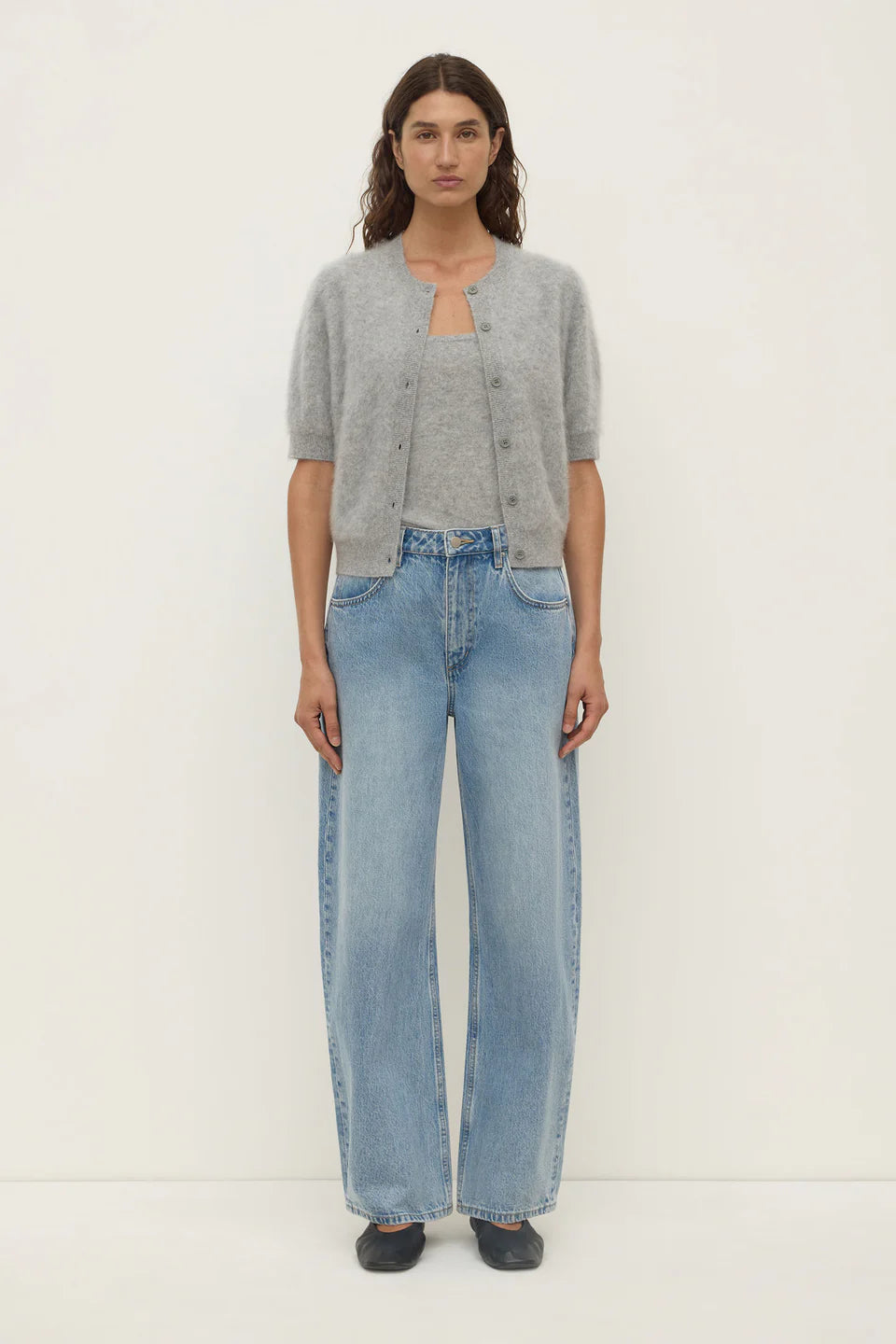 Carina Wool Short Sleeve Cardigan Grey