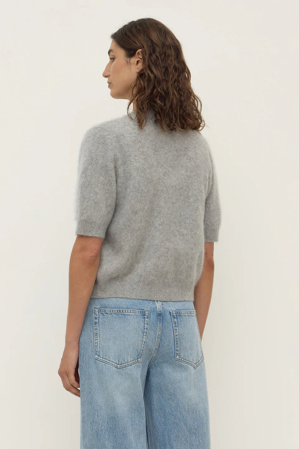 Carina Wool Short Sleeve Cardigan Grey