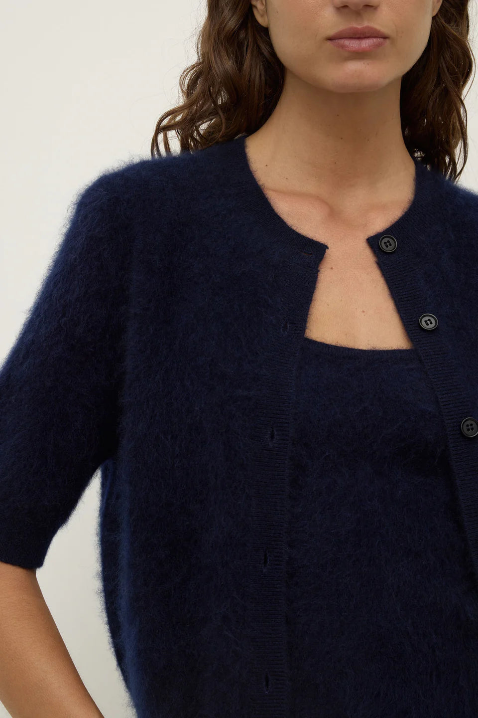 Carina Wool Short Sleeve Cardigan True Navy