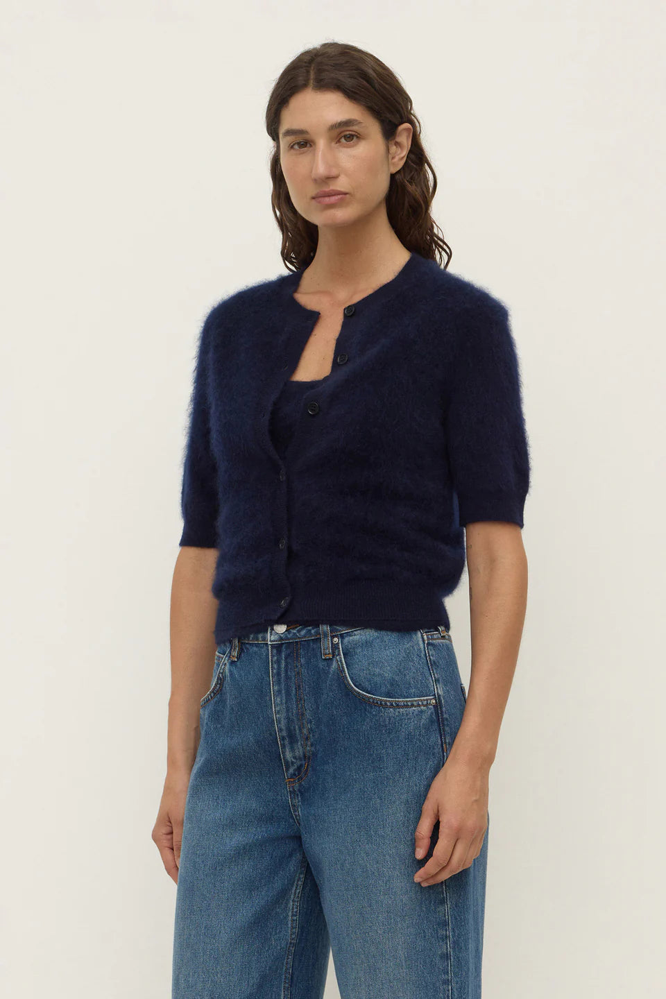 Carina Wool Short Sleeve Cardigan True Navy