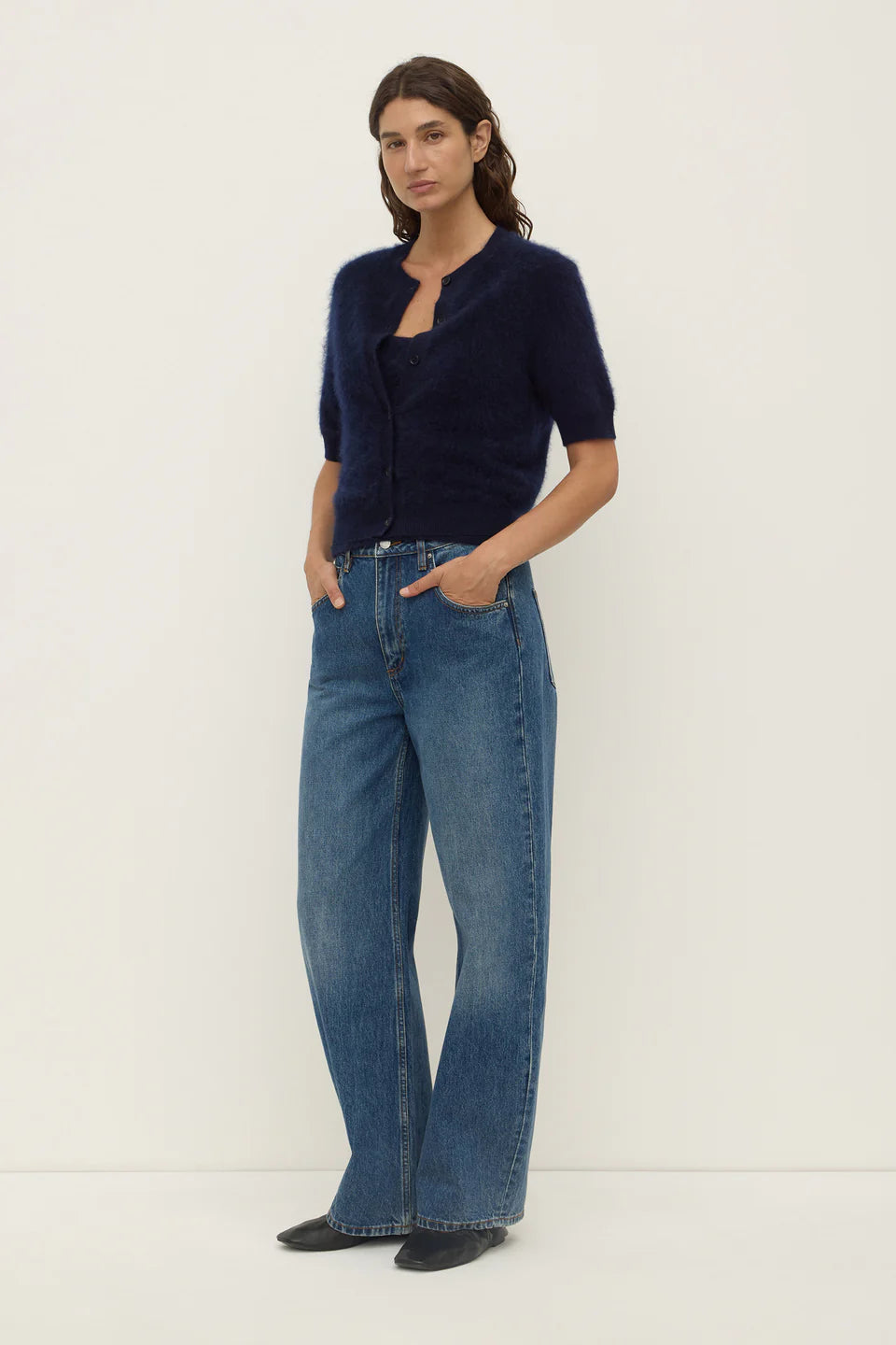 Carina Wool Short Sleeve Cardigan True Navy