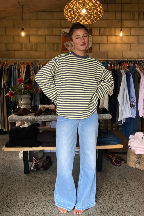 Muse Long Sleeve Oversize Tee Zesty Charcoal Stripe