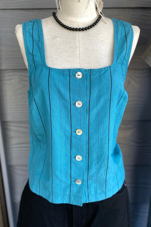 Overdyed Stripe Tencel Top Turquoise