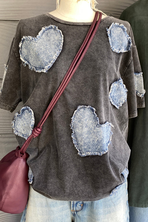 Love Worn Heart Boxy Oversized Tee Charcoal