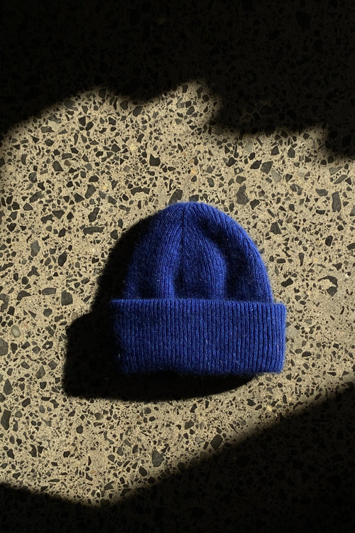 Possum Merino Fine Rib Beanie Cobalt
