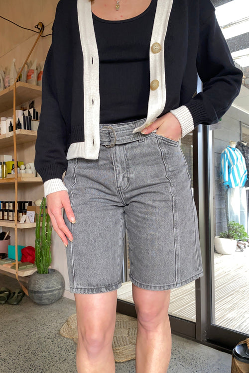 Contrast Cardi Black Sand