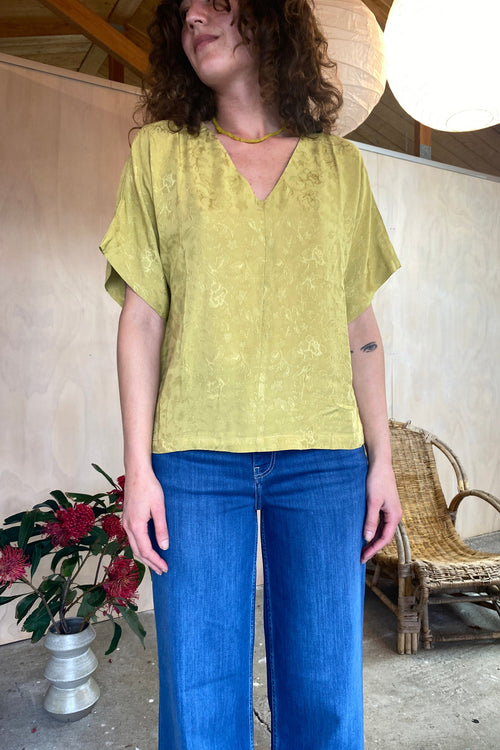 Demi Top Rose Jacquard Herbal