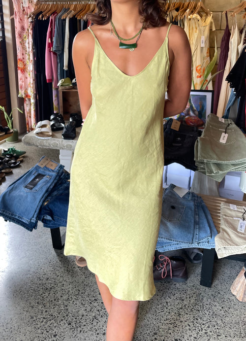 Bias Midi Linen Dress Herbal