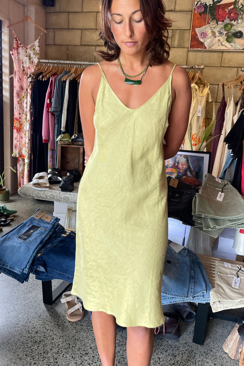 Bias Midi Linen Dress Herbal