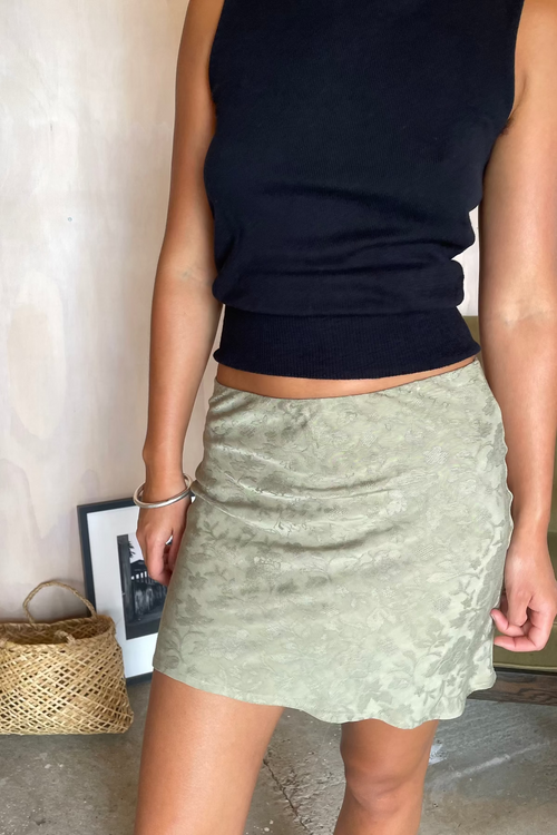 Bias Mini Skirt Sage Jacquard