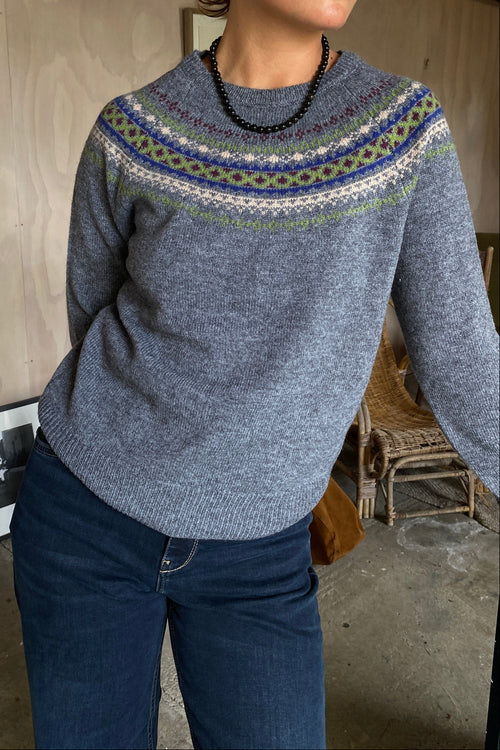 Greca Jaquard Wool Sweater Grey