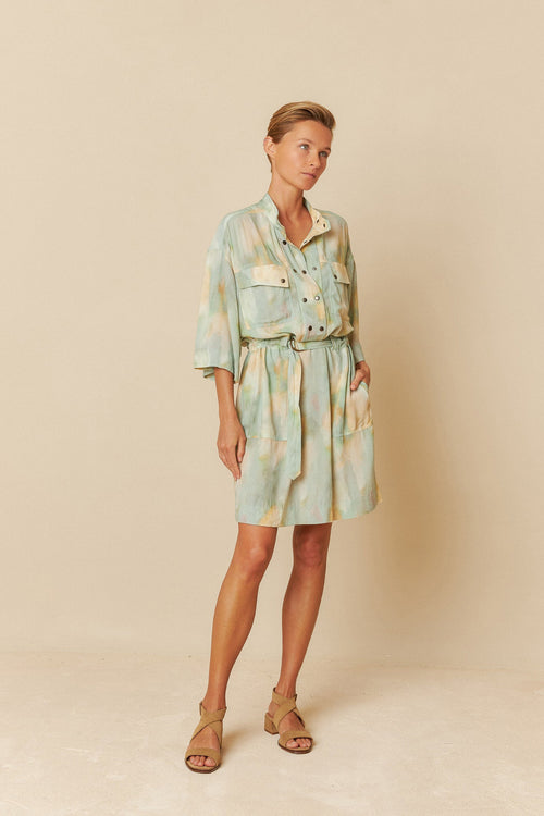 Watercolor Print Dress Jade
